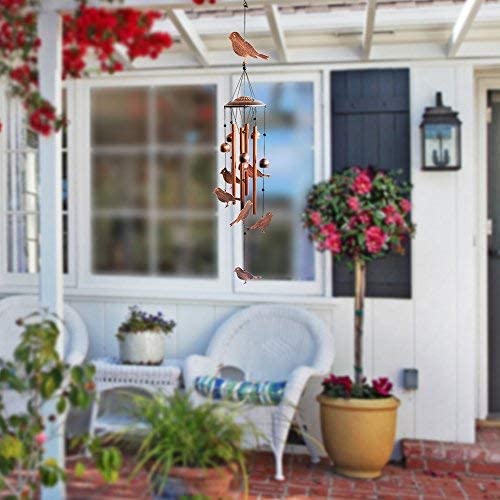 Bird Wind Chimes-4 Hollow Aluminum Tubes -Wind Bells and Birds-Wind Chime with S Hook for Indoor and Outdoor