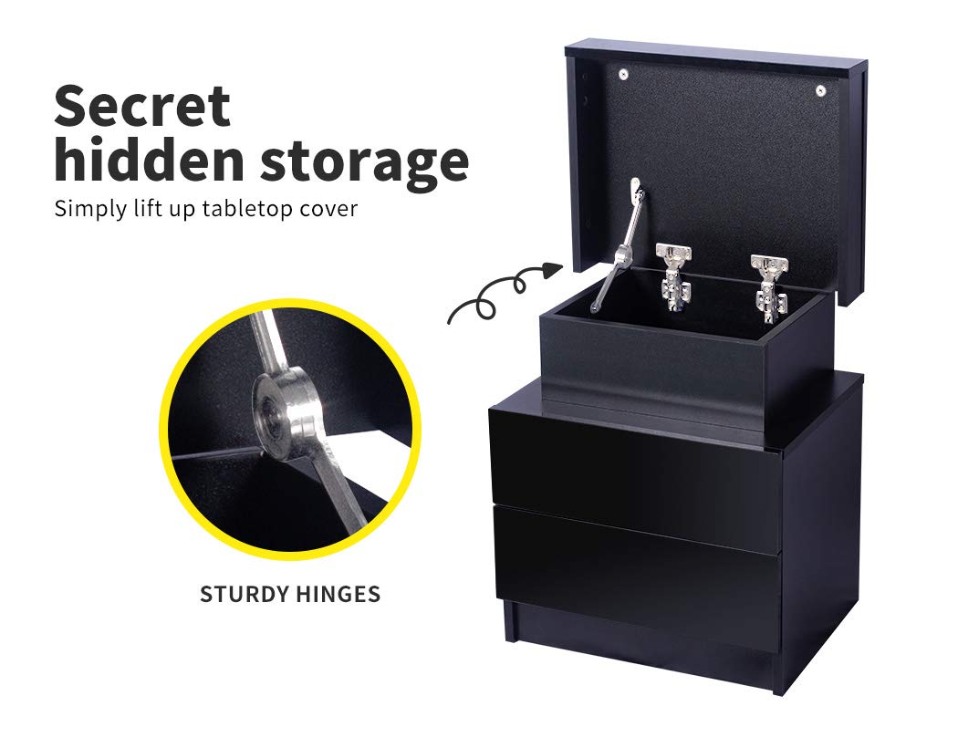 Bedside Tables Side Table 2 Drawers RGB LED High Gloss Nightstand Cabinet