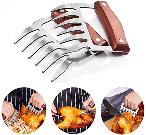 Bear Claws, Meat Shredder Claws Food-Grade Stainless Steel Turkey Lifter with Wooden Handle for Carving Shredding Lifting (1 Pair Annatto Color)