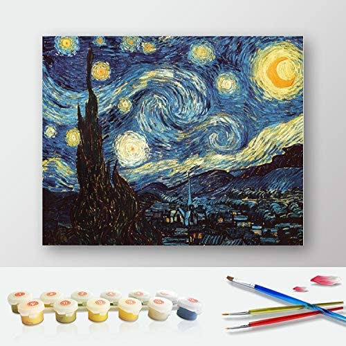 DIY Paint by Numbers Kit for Adults - Van Gogh The Starry Night Replica | DIY Paint by Numbers Landscape Scene Paintings Arts Craft for Home Wall Decor | Canvas, Brushes, Acrylic Paints Included