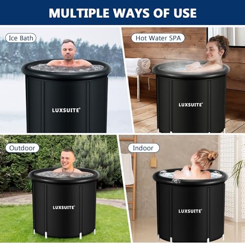 Portable Ice Bath Tub 300L Inflatable Hot Bathtub SPA Massage Athletes Cold Water Therapy Adult Soaking Folding Outdoor Plunge Large Black 80x71cm