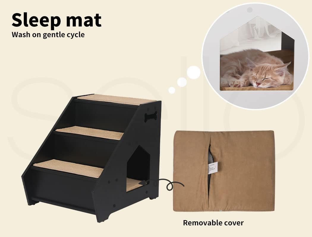 Wooden Dog Ramp Stairs Steps for Bed Pet Calming Kennel Non-Slip White