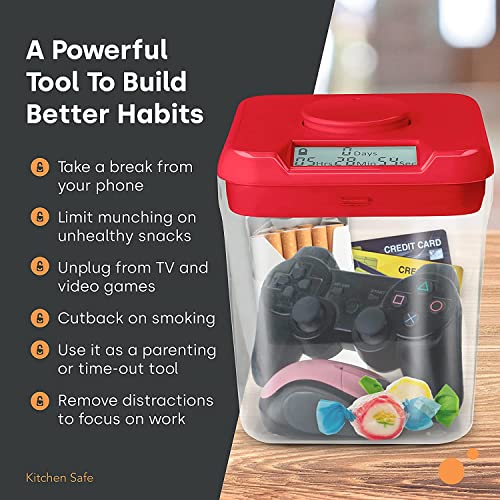 Kitchen Safe Time Locking Container (Medium), Timed Lock Box for Cell Phones, Snacks, and other unwanted temptations (White Lid Clear Base)