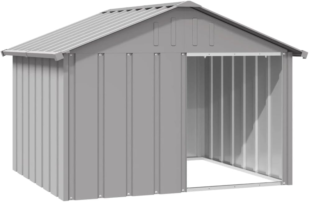 Dog House Home Garden Backyard Dog Kennel Indoor Outdoor Puppy Pet Cat Shed House Animal Supply with Roof Grey Galvanised Steel