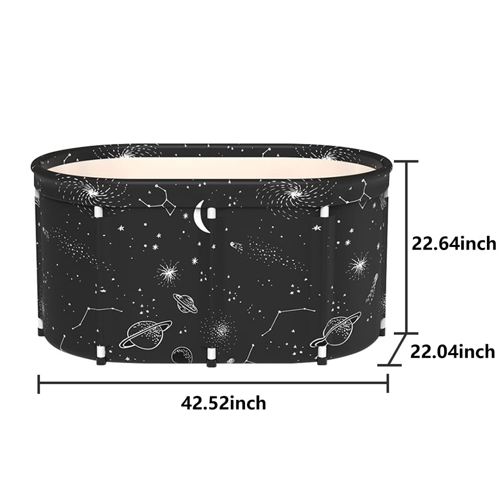 Portable Bathtub Foldable Soaking Bath Tub Thickening to Keep Temperature, Freestanding Bathtub for Adults, Home Bathroom Spa Hot Ice Bath Easy to Install, 43"x 25"x 20", Black