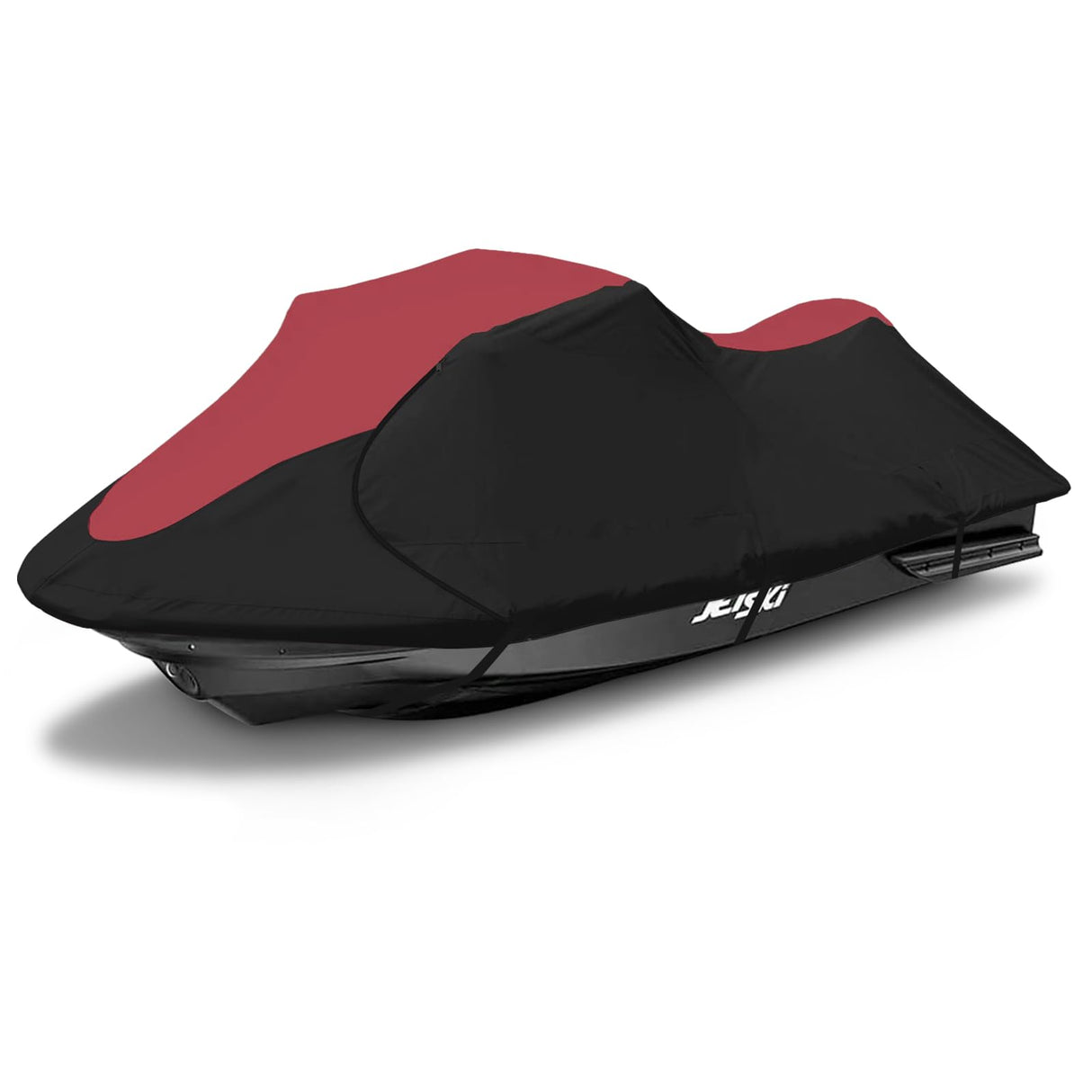 600D Jet Ski Cover - Trailerable Seadoo Cover, Waterproof Jetski Cover, PWC Cover Fits Seadoo, Yamaha, Kawasaki, Jet Ski Watercraft Cover Fits from 116"-125" (2 Seater), Red & Black