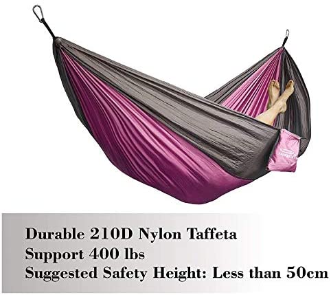 Road Hammock Single Camping Portable Parachute Hammock for Outdoor Hiking Travel Backpacking - 210D Nylon Taffeta Hammock Swing - Support 400lbs - 660lbs Ropes Carabiners Included