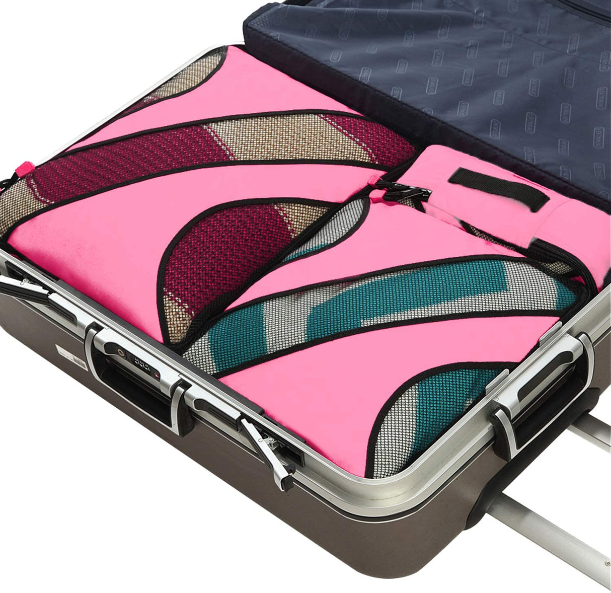 6 Set Packing Cubes, Travel Luggage Packing Organizers with Laundry Bag Fushcia