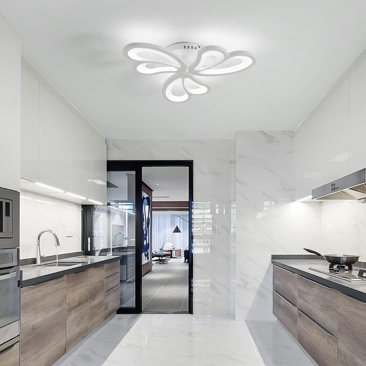 Modern LED Ceiling Light,Dimmable Acrylic Flush Mount Ceiling Lamp,3 Petals Metal Flower Shape Chandelier Lighting Fixture for Living Room Bedroom Kitchen Office Dining Room