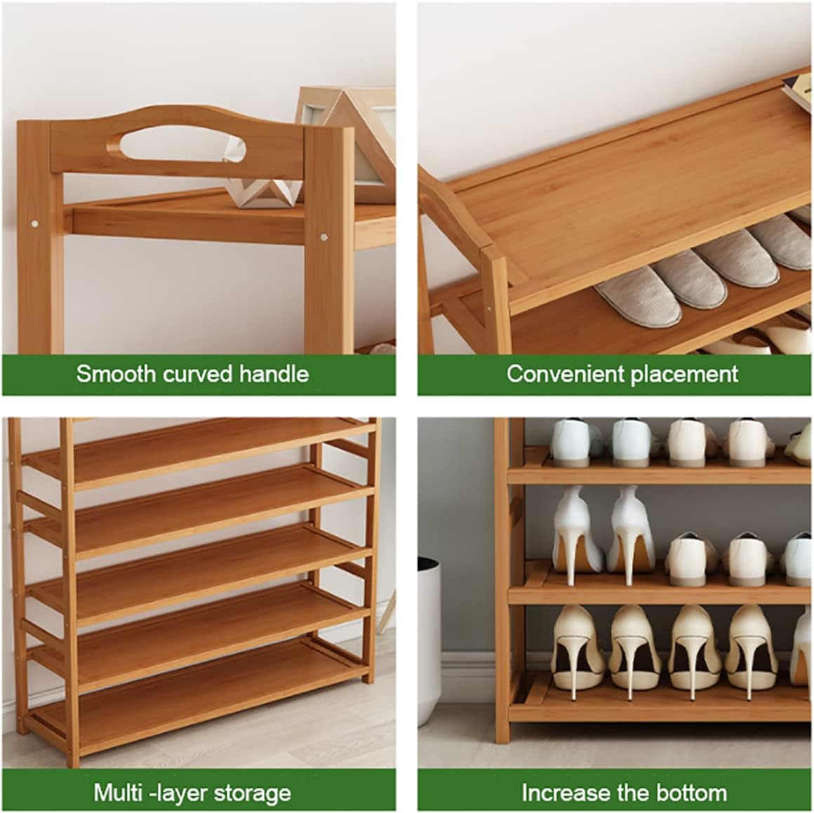 Bamboo Shoe Rack, 5 Tier Shoe Storage Stand Shelf Organizer, Wooden Plant Rack for Entryway, Hallway, Bedroom, Living Room, Bathroom, Corridor