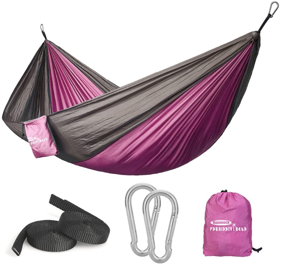 Road Hammock Single Camping Portable Parachute Hammock for Outdoor Hiking Travel Backpacking - 210D Nylon Taffeta Hammock Swing - Support 400lbs - 660lbs Ropes Carabiners Included