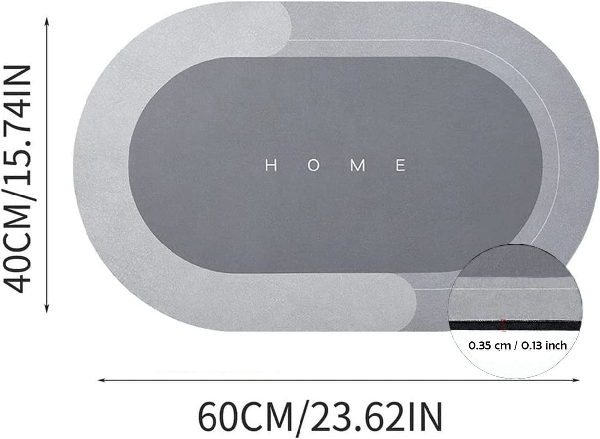 Absorbent Bath Mat, Premium Bathroom Floor Mats Soft Carpet, Anti-Slip Diatom Mat, Slip-Resistant Bathing Room Rug, Quick Drying Mat Rug Doormat for Bathroom Toilet Kitchen (Gray Oval (40*60cm))