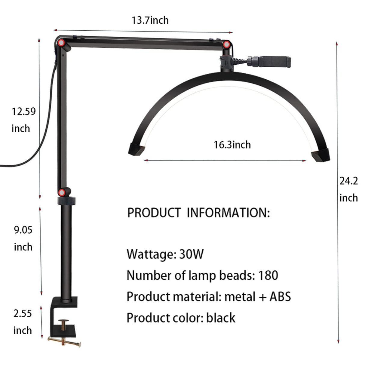 Led Half Moon Lash Light for Lash Extension,Beauty Desk Lamp,lash Lamp with Color Dimmable,U-Shaped Lashes Lights for Lash Extensions Skincare Facial Salon Eyebrows Makeup,30W