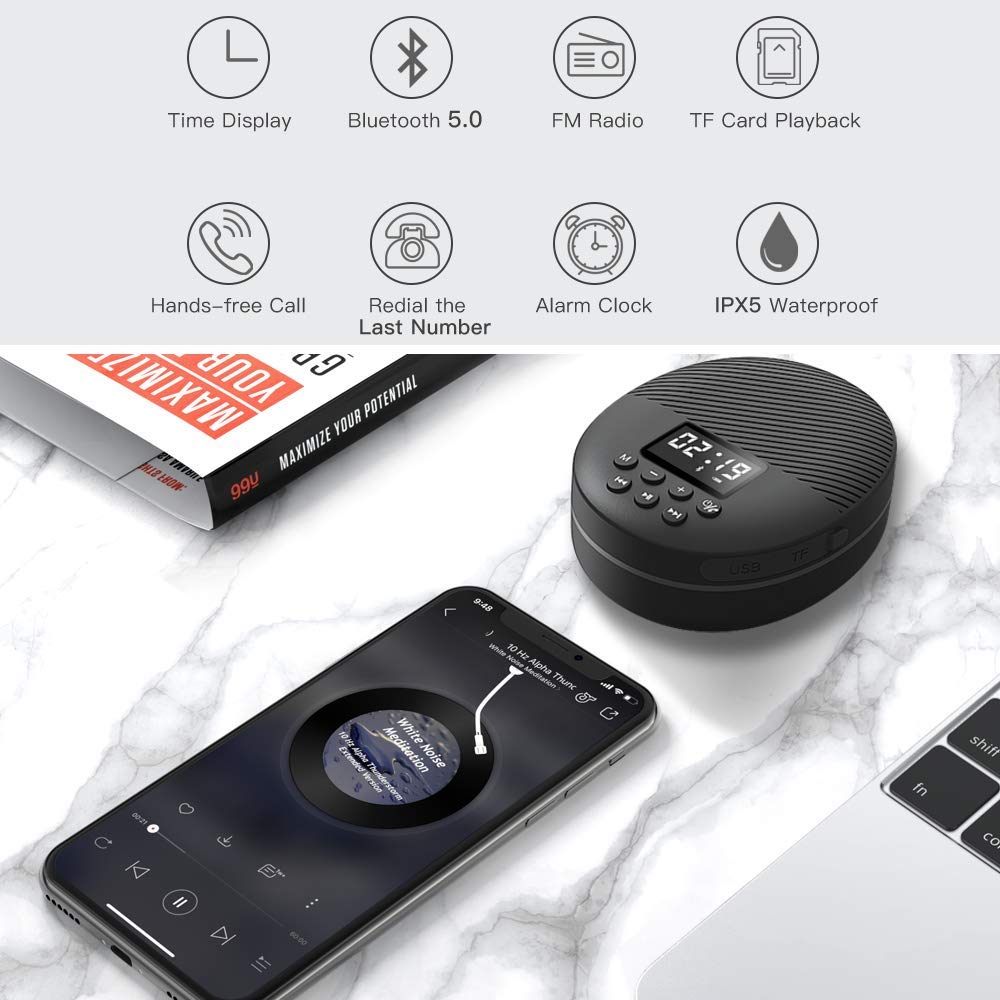 Waterproof Shower Speaker, AGPTEK Waterproof Bluetooth Speaker, Shower Radio with Bluetooth 5.0, LED Screen, Suction Cup, Support TF Card, Built-in MIC for Bathroom, Shower, Beach, Outdoor, Indoor