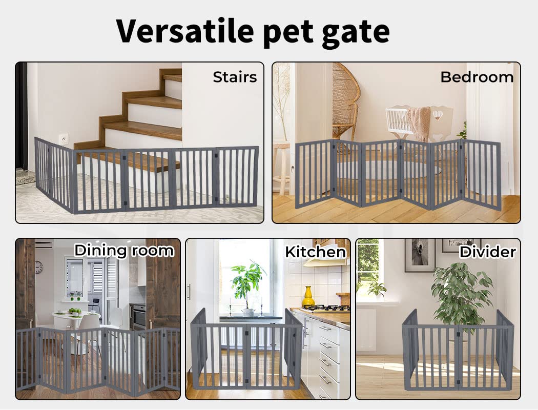 Dog Gates Pet Gates Indoor Foldable Dog Fence Puppy Safety Stair Barrier Security Door, Height 1.4M,Grey