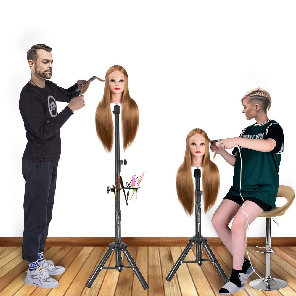 Wig Stand Tripod Mannequin Head Stand Heavy Duty Wig Stand Tripod Cosmetology Mannequin Wig Stand for Styling(Black Tripod With Tray,Maximum Height 55 Inches,Mannequin Head Not Included)