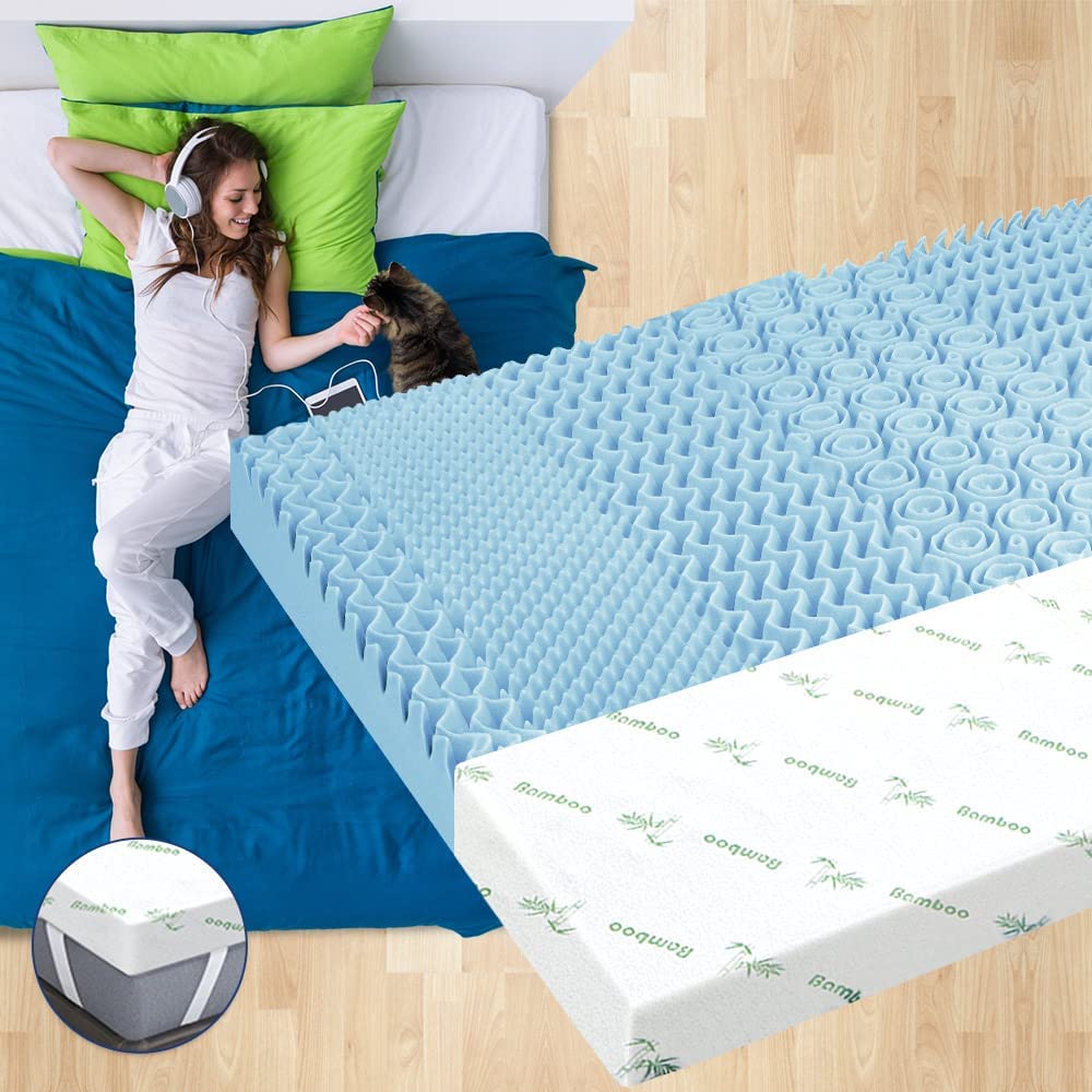 Memory Foam Mattress Topper with Bamboo Cover Cool Gel Infused 7 Zone 5cm Thickness Beddings Bed Topper Mat Pad with 8-Year Warranty