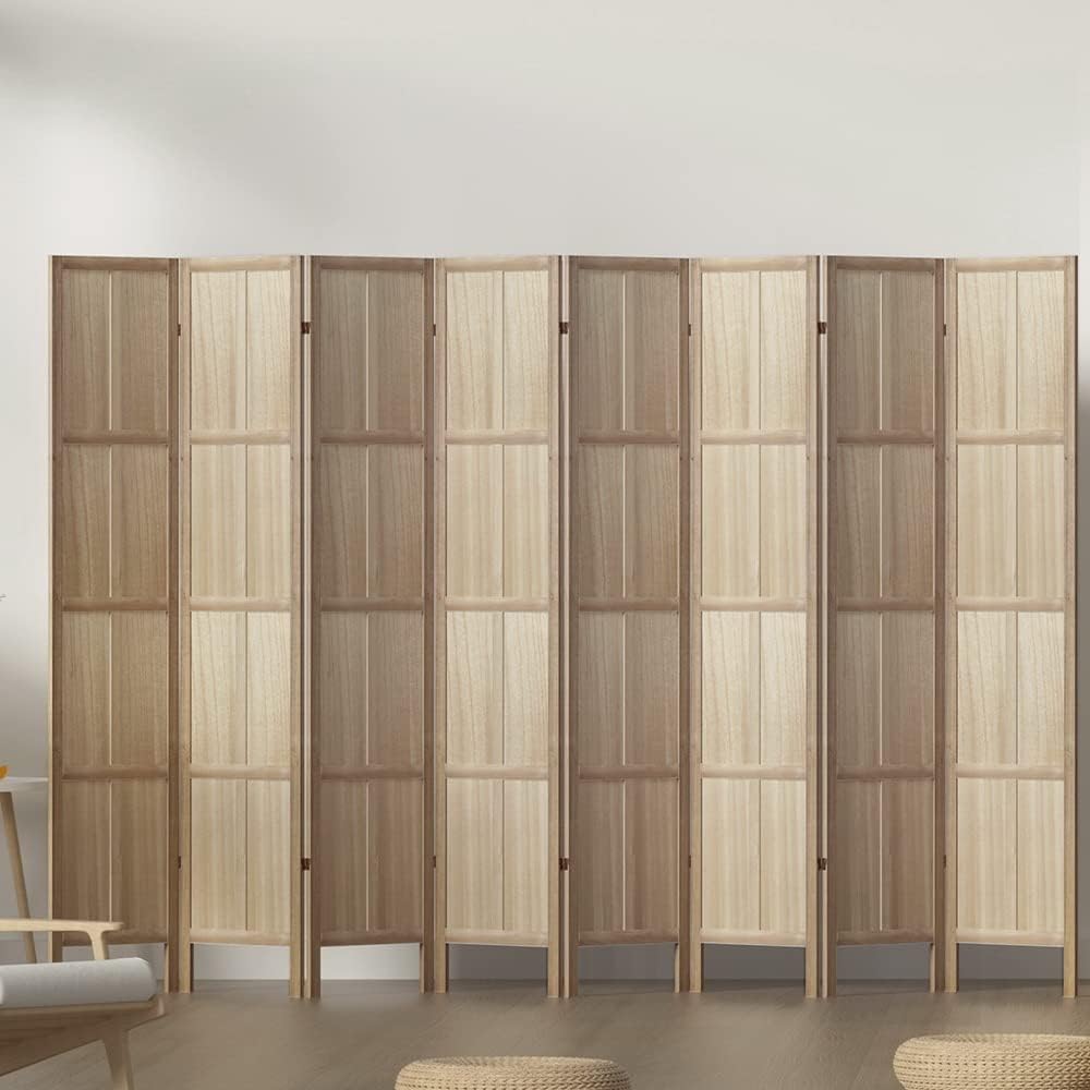 Room Divider Screen 8 Panel Foldable Wooden Divider Jade Brown