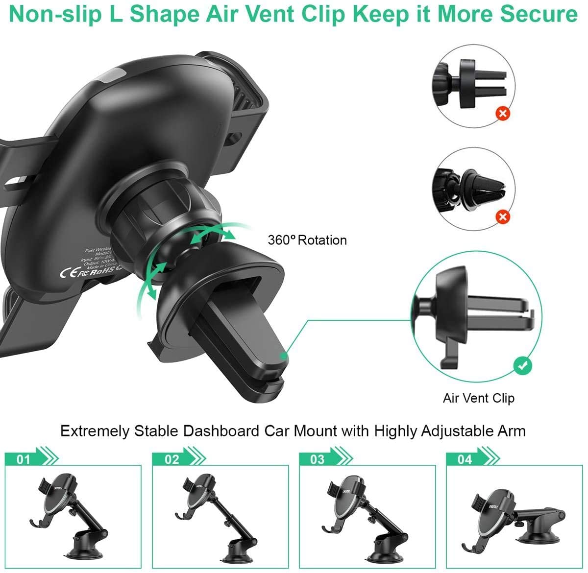Fast Wireless Car Charger Mount