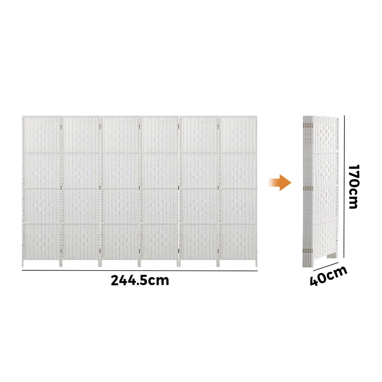 6 Panel Room Divider Privacy Screen White