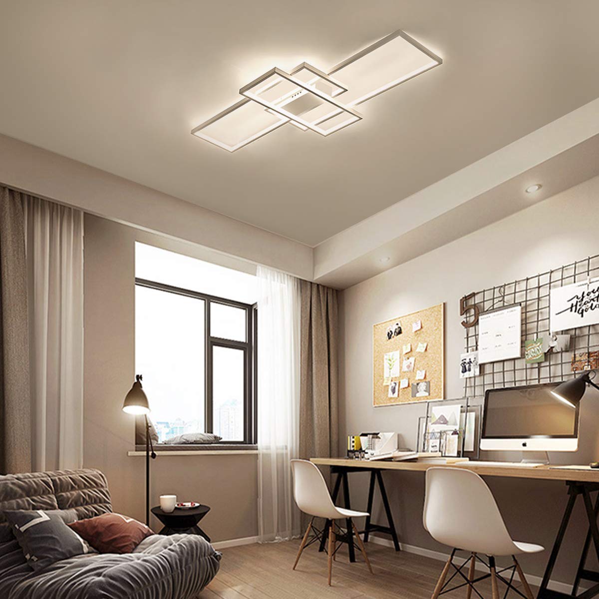 Ceiling Light Dimmable LED Chandelier with Remote Control,Modern 50W 3-Layer Square Ceiling Lamp Acrylic Flush Mount Ceiling Lights Fixtures for Bedroom Dining Living Room Kitchen(White)