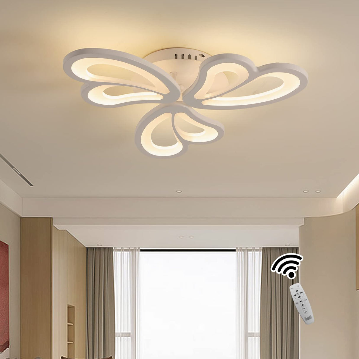 Modern LED Ceiling Light,Dimmable Acrylic Flush Mount Ceiling Lamp,3 Petals Metal Flower Shape Chandelier Lighting Fixture for Living Room Bedroom Kitchen Office Dining Room