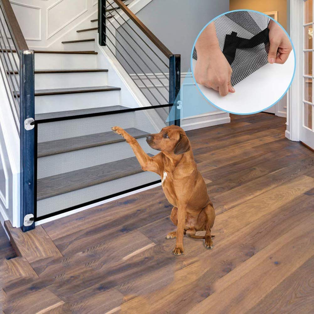 Magic Gate for Dogs, Dog gate, Pet Safety Gate, Portable Folding Mesh Magic Gate, Safet Gate, Safe Guard Install Anywhere, Safety Fence for Hall Doorway (Black)