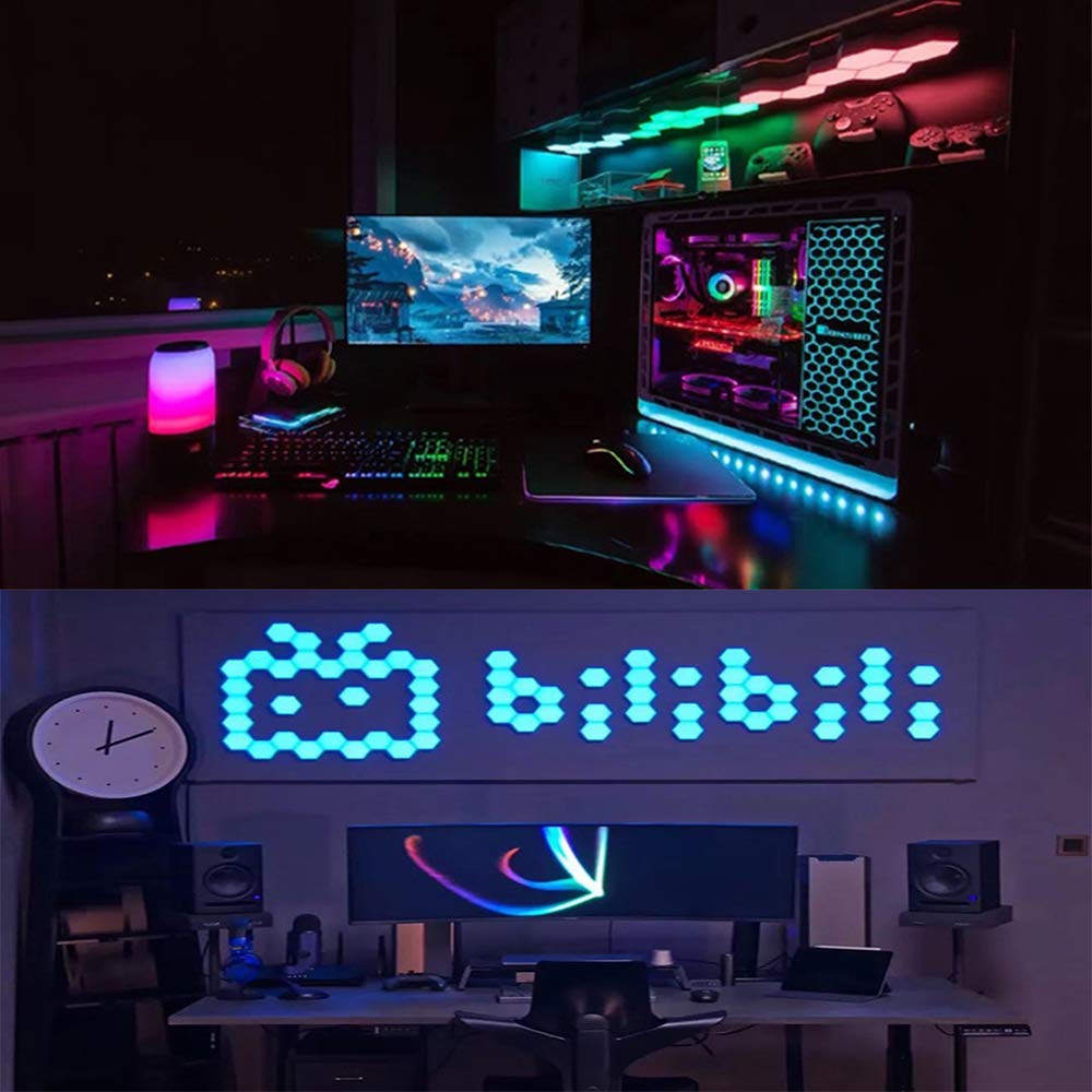 Hexagon Wall Light with Remote Control, Smart Modular Touch-Sensitive LED Light Wall Panels RGB Night Light DIY Geometry Splicing Hex Light for Bedroom Living Room Hallway Party Decor,6 Pack