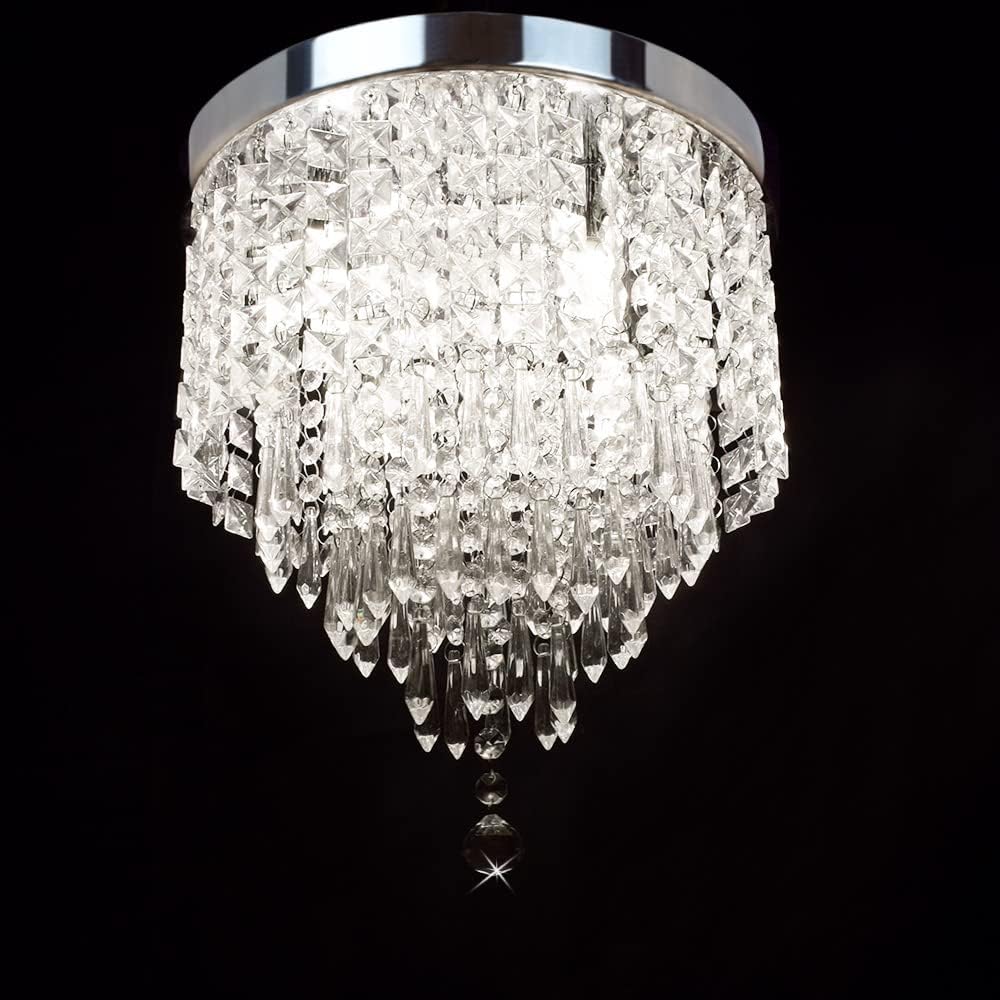 Mini Crystal Ceiling Light, 4-Light LED Crystal Chandelier Light Fixture, H 31CM x W 30CM Flush Mount Crystal Ceiling Lamp for Bedroom, Hallway, Kitchen, Living Room (Bulbs Not Included)