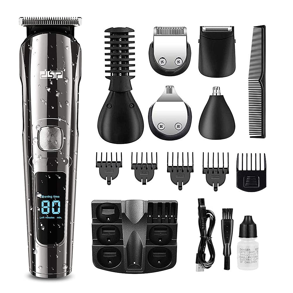 Beard Trimmer, Cordless Hair Clippers Hair Trimmer for Men, Waterproof Body Mustache Nose Ear Facial Cutting Groomer, Electric Shaver All in 1 Grooming Kit, USB Rechargeable & LED Display