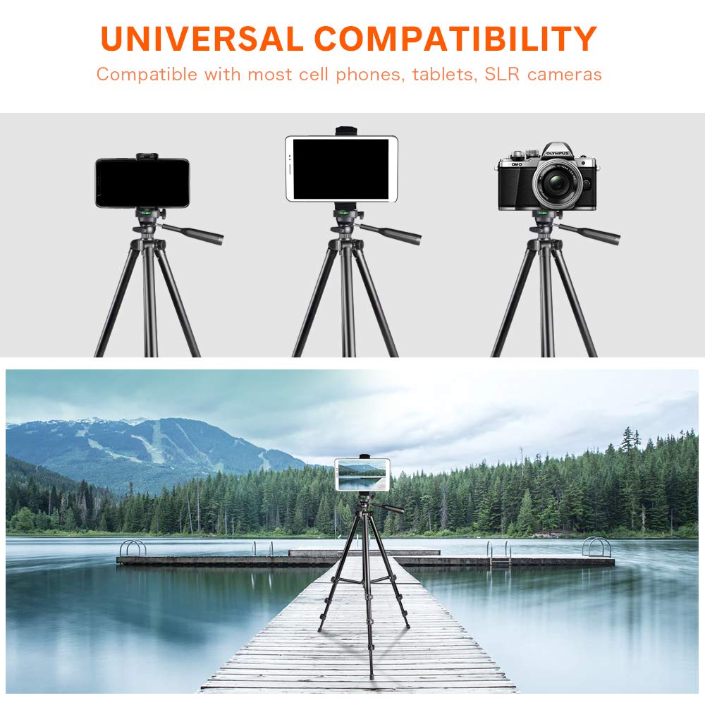 Phone Tripod, UBeesize 50’’ Extendable Lightweight Aluminum Tripod Stand with Universal Cell Phone/Tablet Holder, Remote Shutter, Compatible with Smartphone & Tablet & Camera.