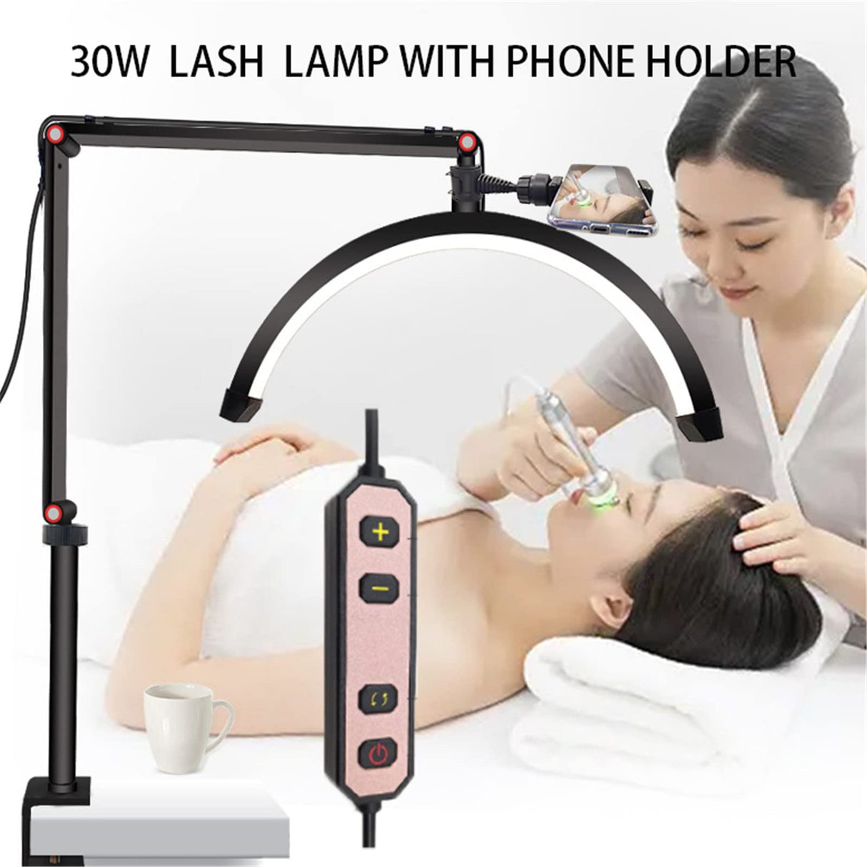 Led Half Moon Lash Light for Lash Extension,Beauty Desk Lamp,lash Lamp with Color Dimmable,U-Shaped Lashes Lights for Lash Extensions Skincare Facial Salon Eyebrows Makeup,30W