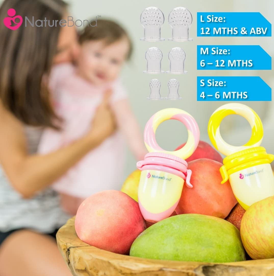 Baby Food Feeder/Fruit Feeder Pacifier (2 Pack) - Infant Teething Toy Teether in Appetite Stimulating Colors | Bonus Includes Silicone Sacs