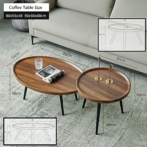 Coffee Table Set,HX Dream Center Table Living Room 2-Piece,Combination Coffee Table,Round Sofa Coffee Table Suitable for Living Room, Balcony, Garden(Wood Color)