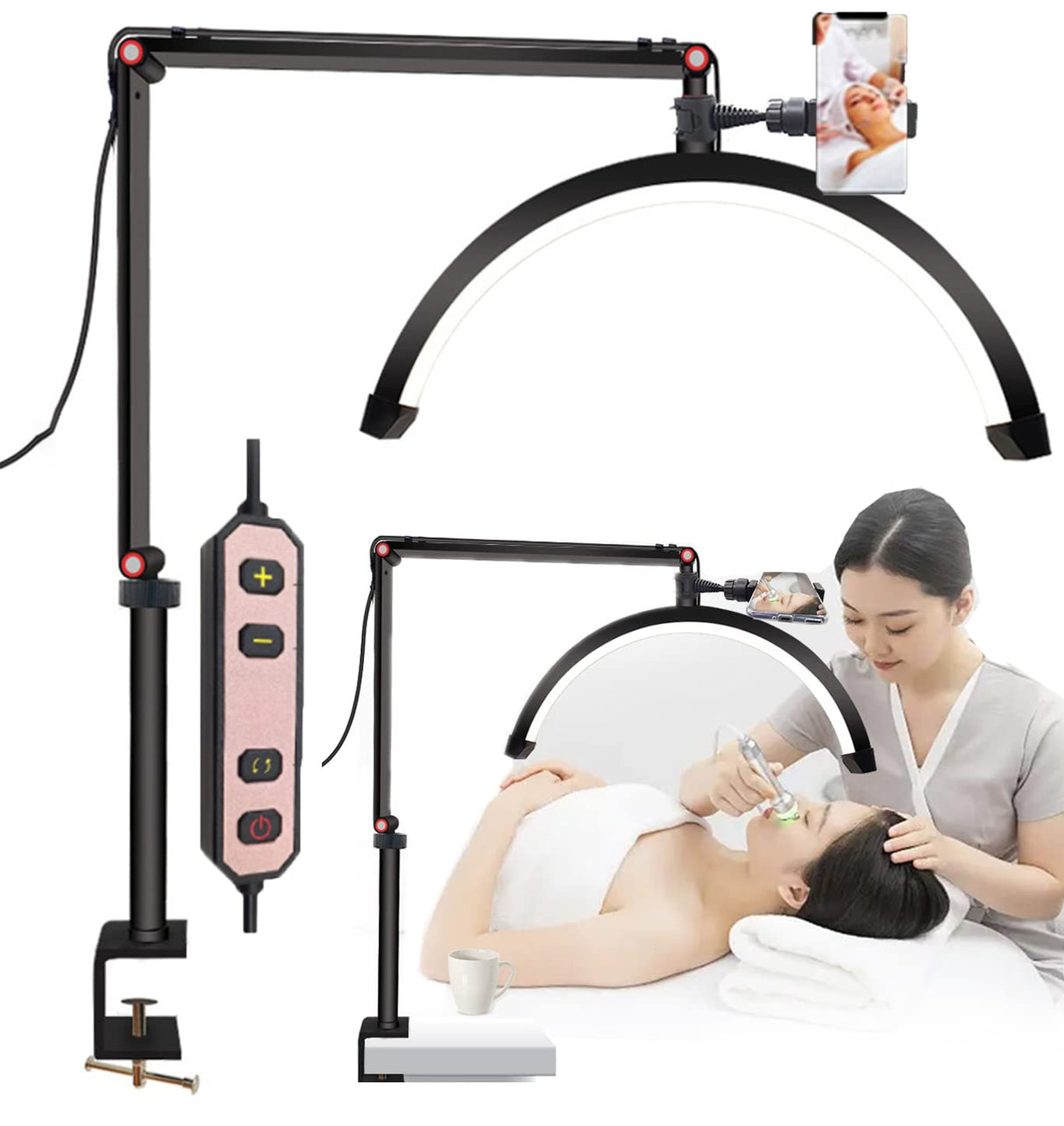 Led Half Moon Lash Light for Lash Extension,Beauty Desk Lamp,lash Lamp with Color Dimmable,U-Shaped Lashes Lights for Lash Extensions Skincare Facial Salon Eyebrows Makeup,30W