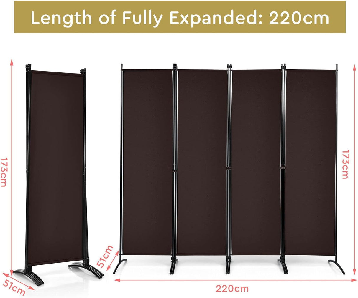 4-Panel Room Divider, Folding Privacy Screen, Portable Fabric Wall Divider and Separator w/ Steel Frame, Indoor & Outdoor Freestanding Privacy Protection for Home, Office, Patio