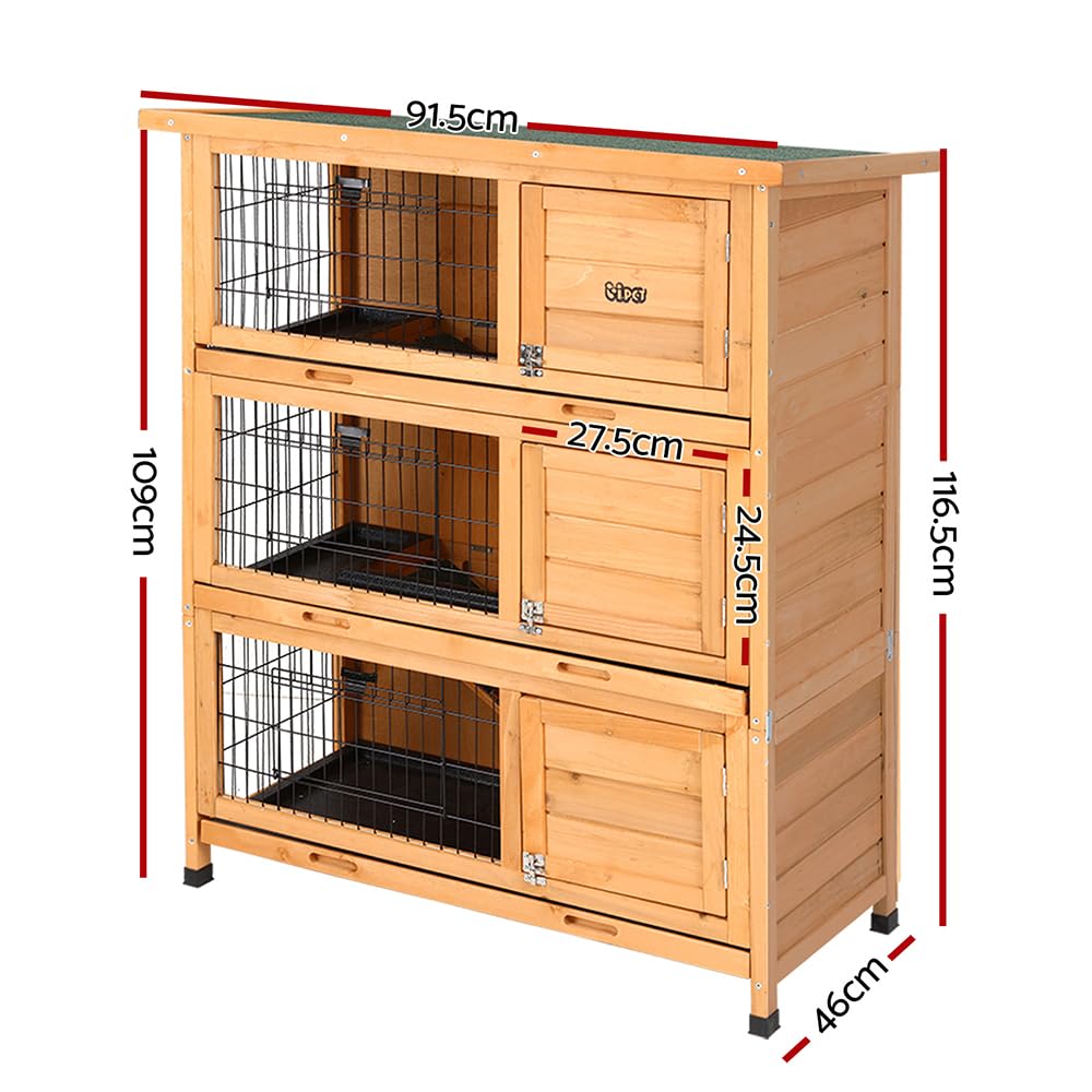 3-Level Fir-Wood Small-Animal Hutch – 91.5 × 46 × 116.5 cm