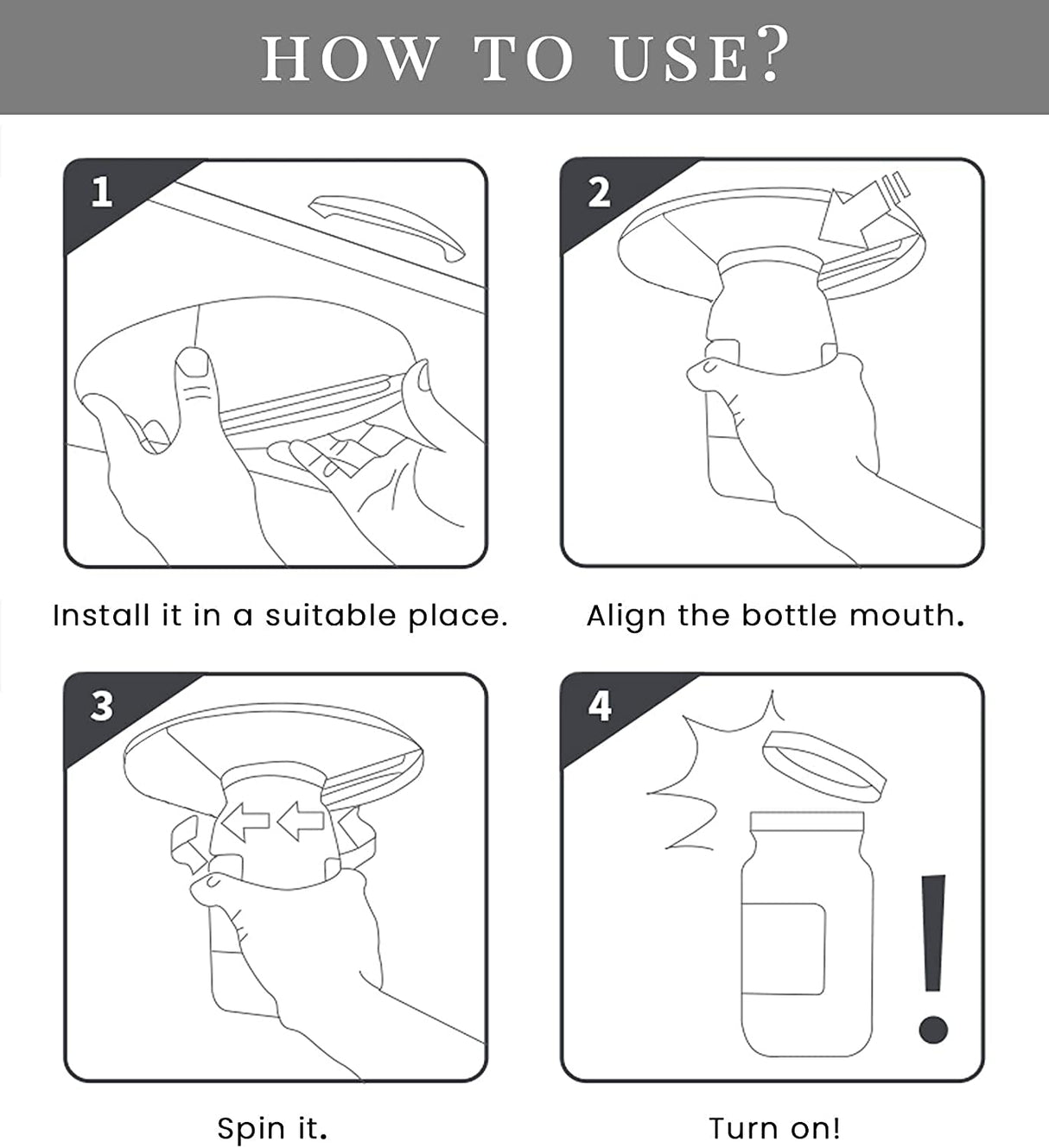 Under Cabinet Jar Opener, Undermount Lid Gripper Bottle Opener Multipurpose Tools for Weak Hands