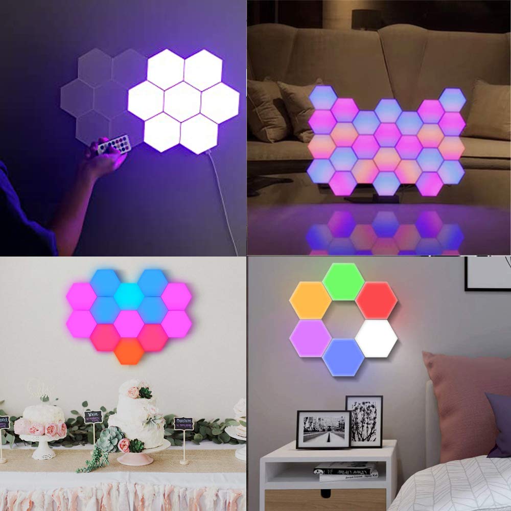 Hexagon Wall Light with Remote Control, Smart Modular Touch-Sensitive LED Light Wall Panels RGB Night Light DIY Geometry Splicing Hex Light for Bedroom Living Room Hallway Party Decor,6 Pack