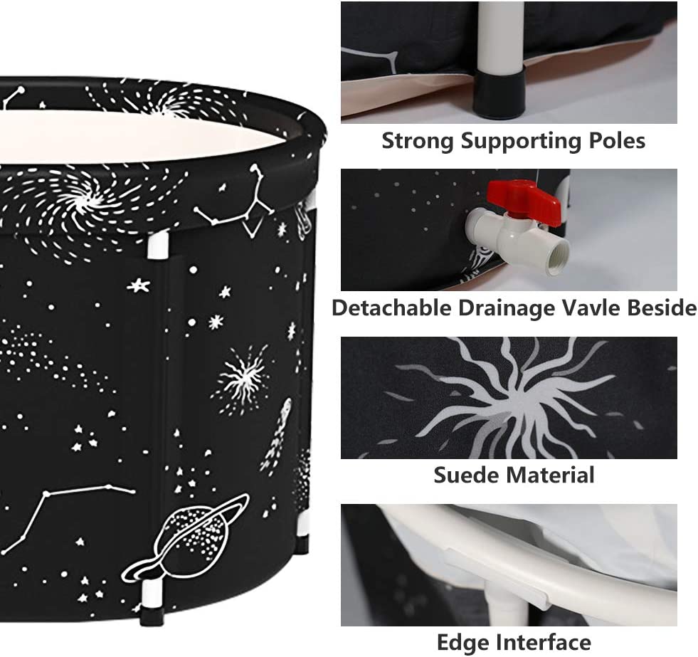 Portable Bathtub Foldable Soaking Bath Tub Thickening to Keep Temperature, Freestanding Bathtub for Adults, Home Bathroom Spa Hot Ice Bath Easy to Install, 43"x 25"x 20", Black