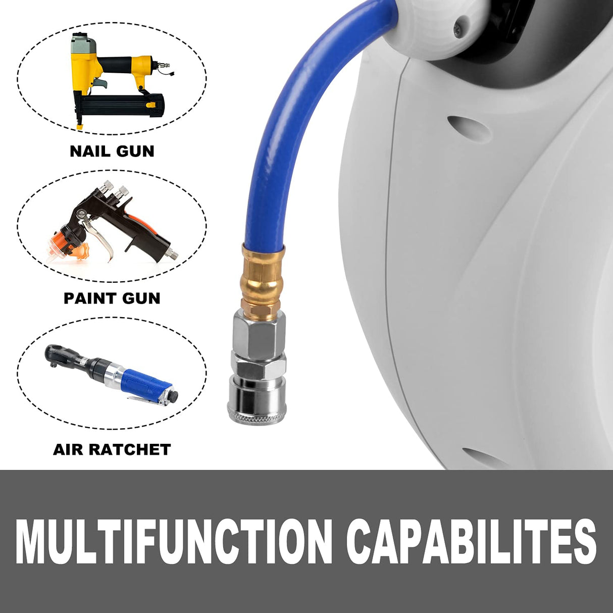 20m Air Hose Reel Nitto Quick Fitting Retractable Auto Rewind Any Position Stop for Spray Gun Nail Gun Air Ratchet