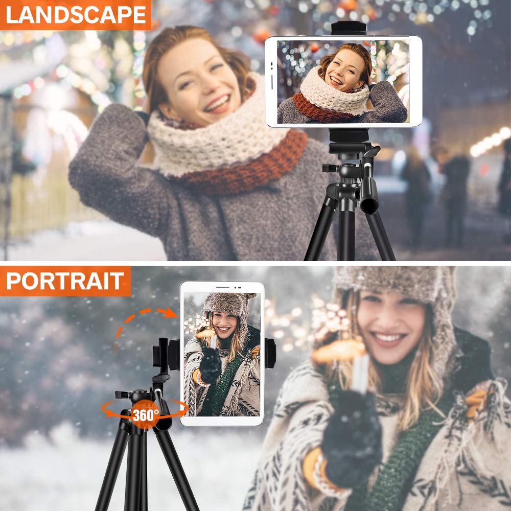 Phone Tripod, UBeesize 50’’ Extendable Lightweight Aluminum Tripod Stand with Universal Cell Phone/Tablet Holder, Remote Shutter, Compatible with Smartphone & Tablet & Camera.