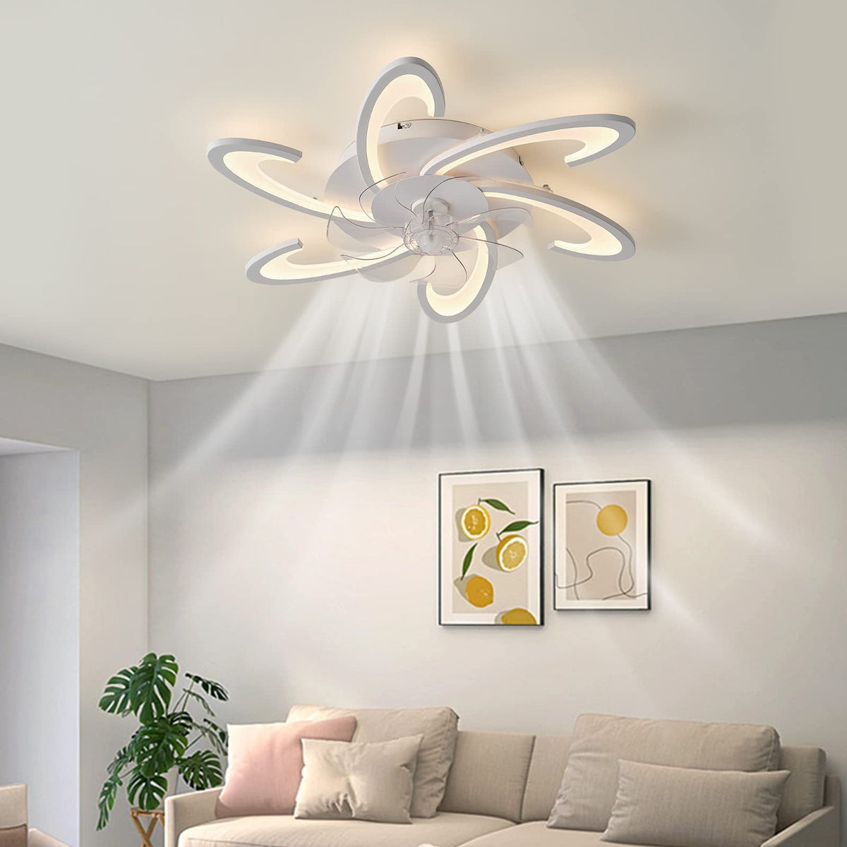 Low Profile Ceiling Fans with Lights and Remote/APP Control,3 Light Color Changes,6 Wind Speed Modes,Flush Mount Ceiling Fan Light,Modern Ceiling Light with Fan for Bedroom/Study/Office 82cm