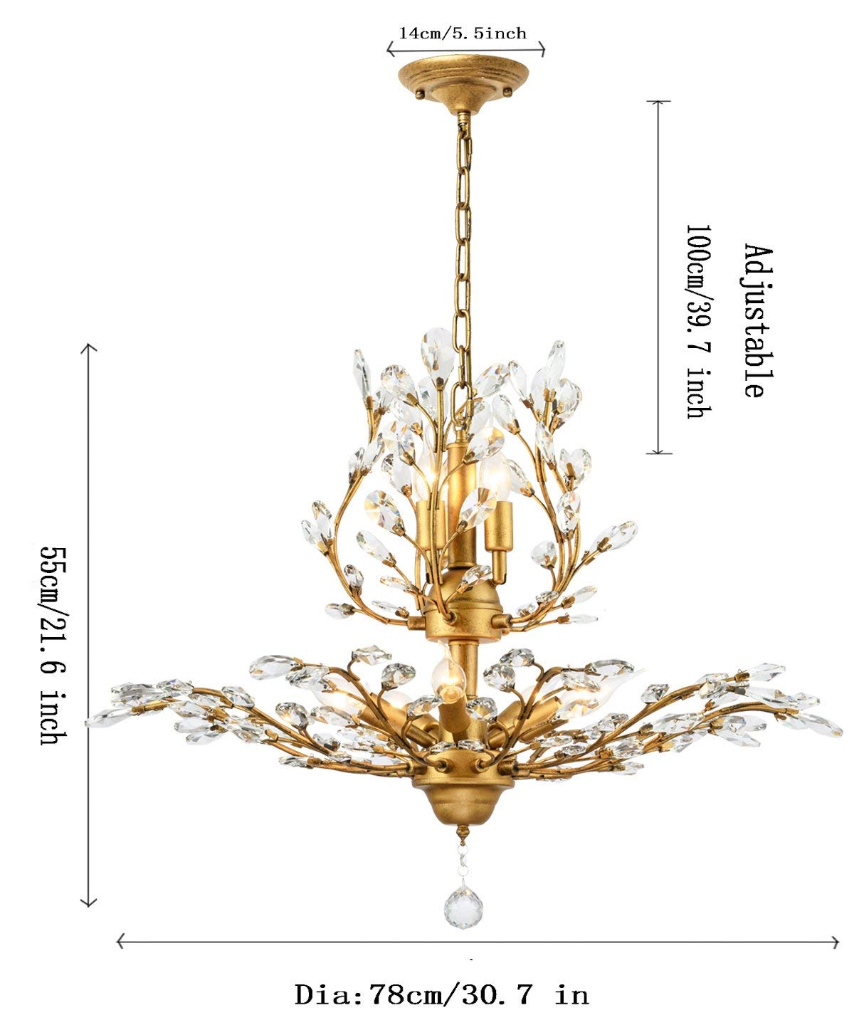 Crystal Chandeliers,Vintage Pendant Lighting Crystal Chandelier Lighting Fixtures with 8 Lights,Ceiling Light Fixture for Living Room Bedroom Restaurant Porch Hallway (Gold)