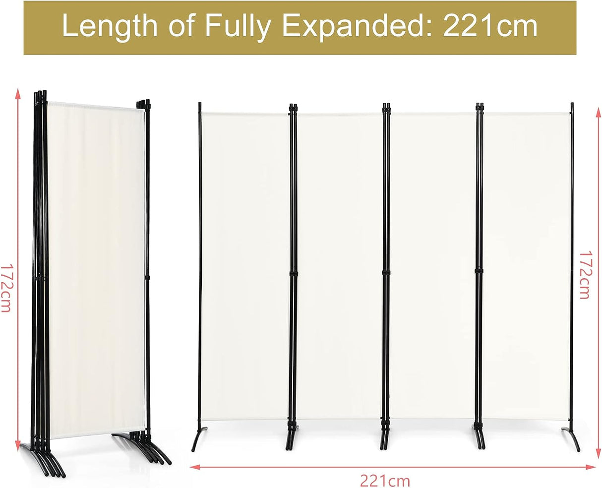 4-Panel Room Divider, Folding Privacy Screen, Portable Fabric Wall Divider and Separator w/ Steel Frame, Indoor & Outdoor Freestanding Privacy Protection for Home, Office, Patio