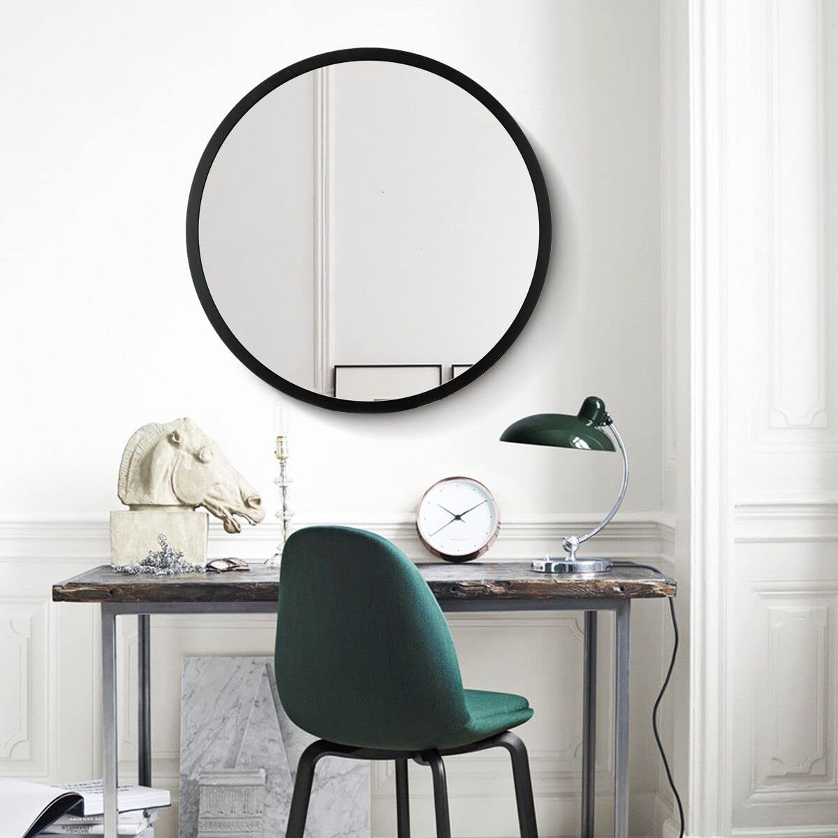 Luxsuite Mirror Bathroom Cabinet Round Medicine Vanity Round Wall Mirrored Cupboard with Storage Sliding Door Black 60cm Diameter