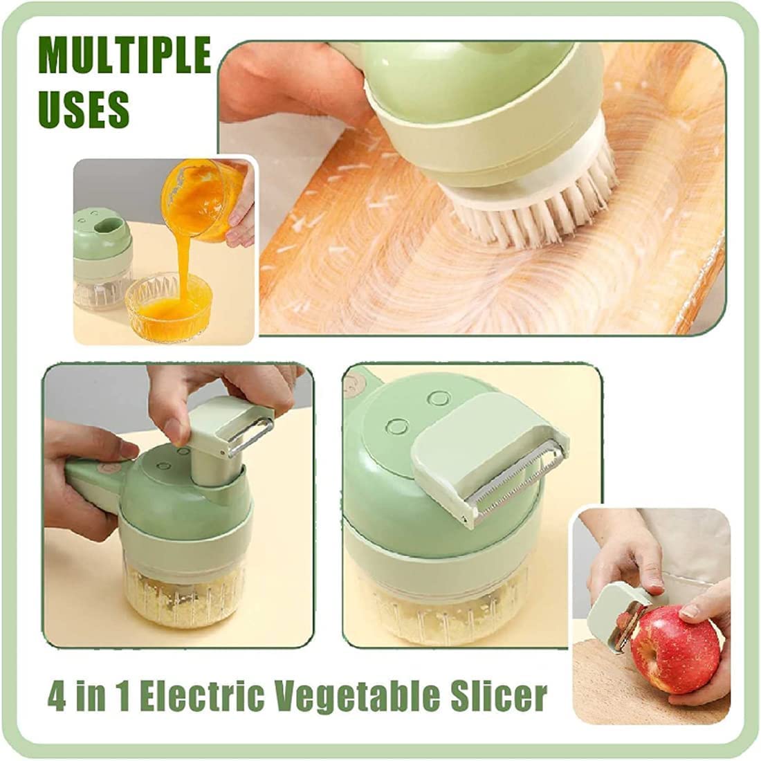 4 in 1 Handheld Electric Vegetable Cutter Set, Multifunction Vegetable Fruit Slicer Chopper, Electric Meat Mincer and Electric Vegetable Cutter for Home Restaurant, for Vegetable Cooking
