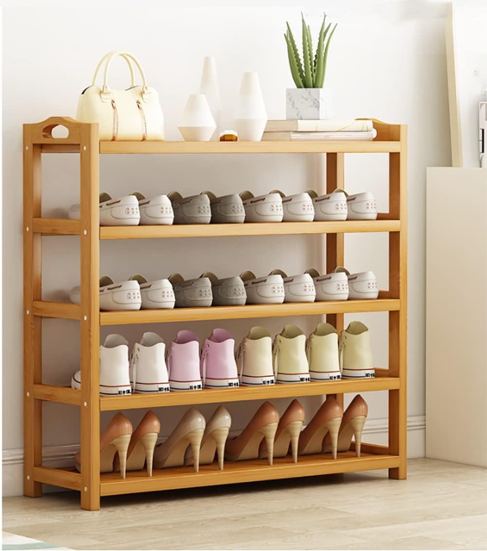 Bamboo Shoe Rack, 5 Tier Shoe Storage Stand Shelf Organizer, Wooden Plant Rack for Entryway, Hallway, Bedroom, Living Room, Bathroom, Corridor