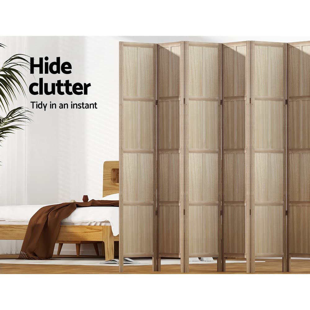 Room Divider Screen 8 Panel Foldable Wooden Divider Jade Brown