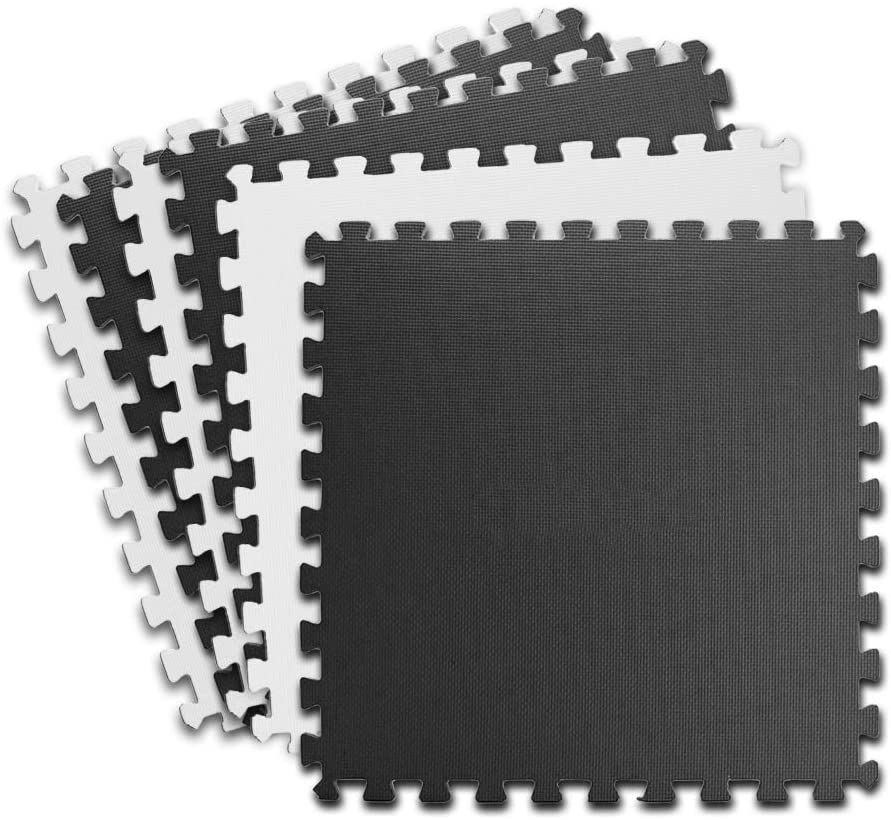 Thick Puzzle Exercise Mat 10mm with EVA Foam Interlocking Tiles, Protective Gym Flooring Mat for Exercise, MMA, Gymnastics and Home Gym (Black & White 6 Pack)